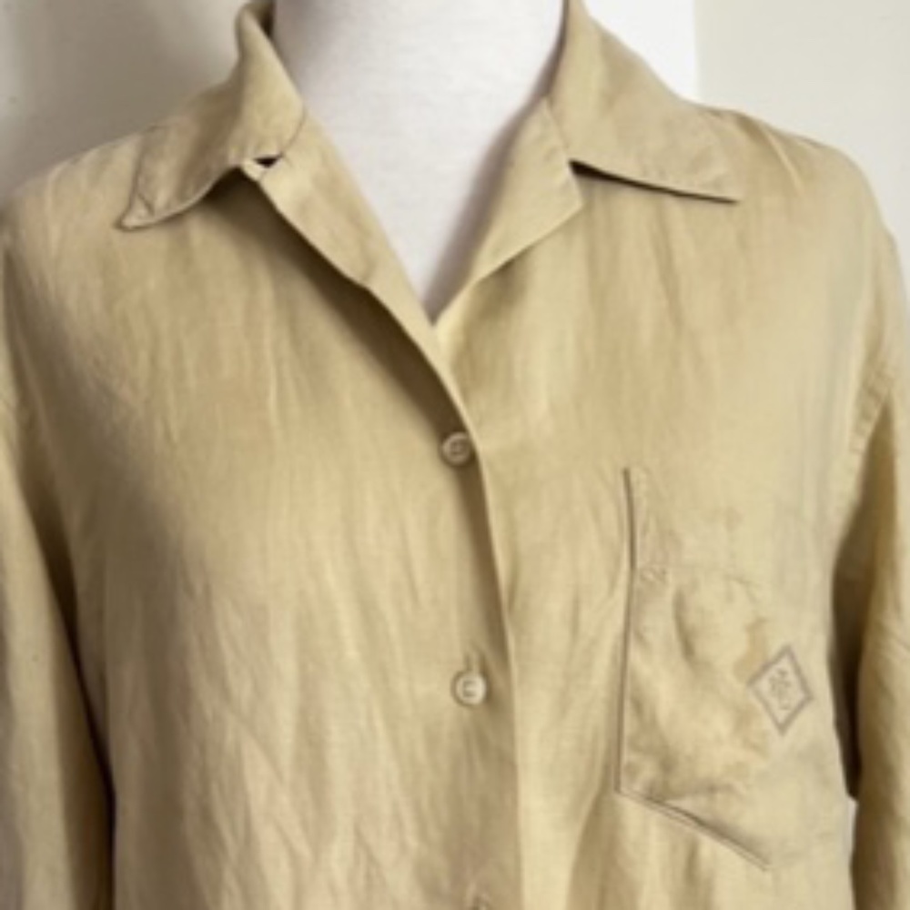 RALPH LAUREN  - SHIRT/BLOUSE  (LAUREN)  SMALL  LINEN  - BEIGE/MUSTARD - Picture 2 of 7